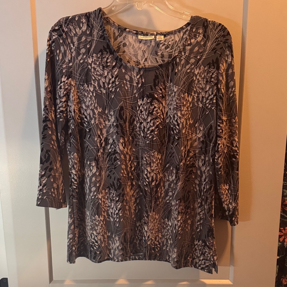 Croft & Barrow Gray and Brown Patterned Blouse